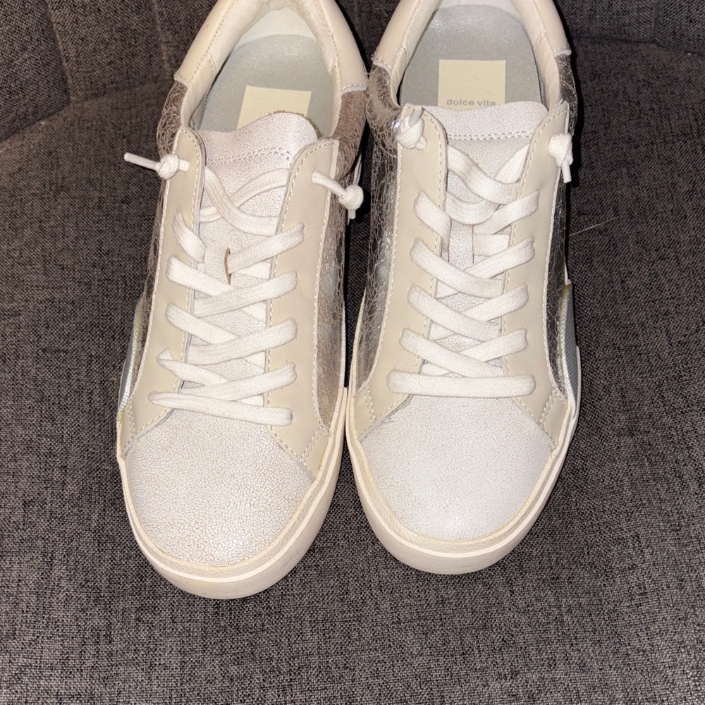Dolce Vita Ivory and Metallic Sneakers